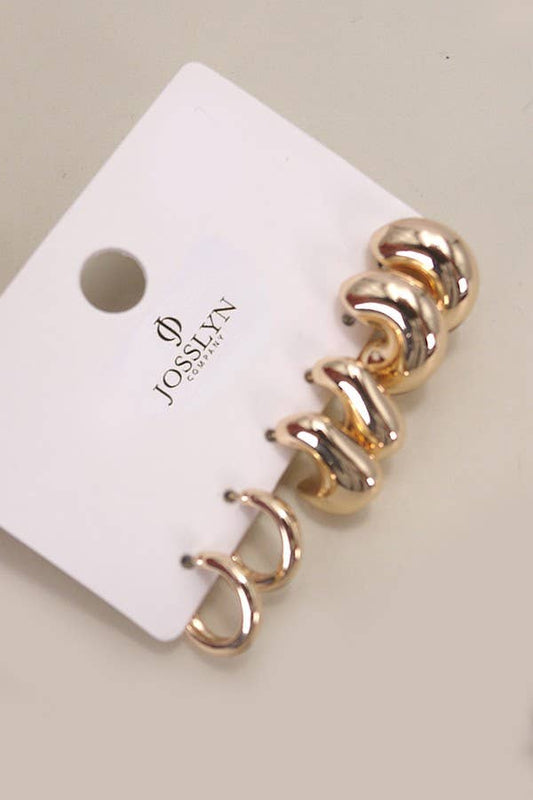 BUBBLE HOOP HUGGIE TRIO EARRINGS | Gold