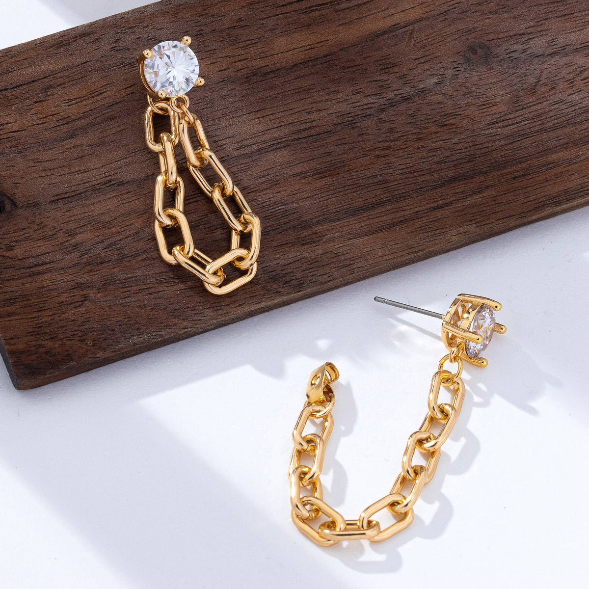 Crystal Stud Hoop and Drop Link Earrings Gold