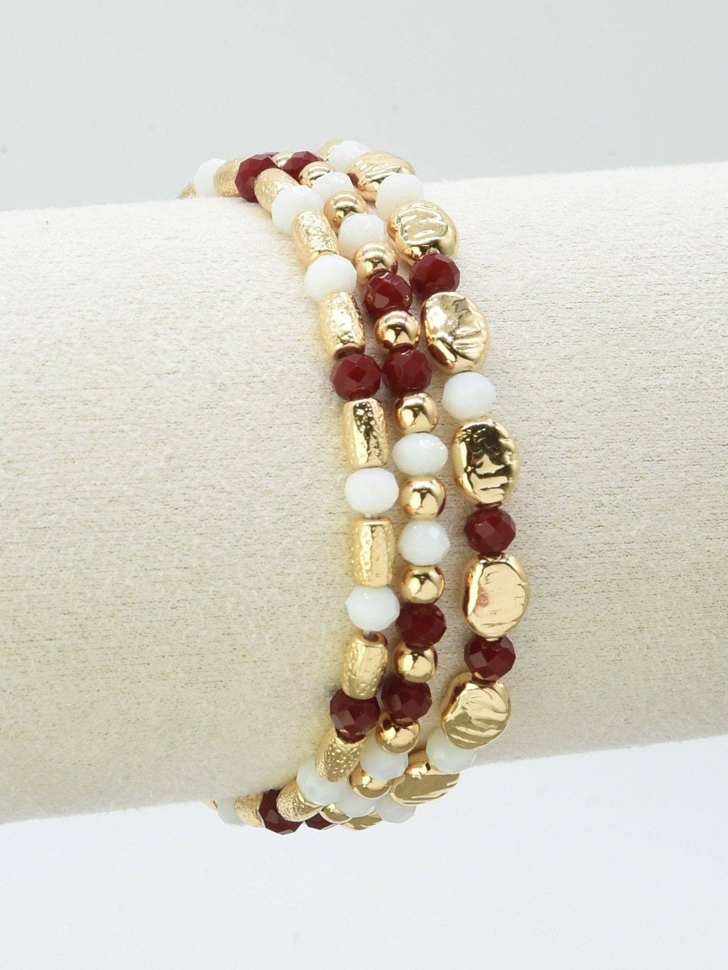 3 Piece CCB Metal Glass Bead Stretch Bracelet Set: Black Red