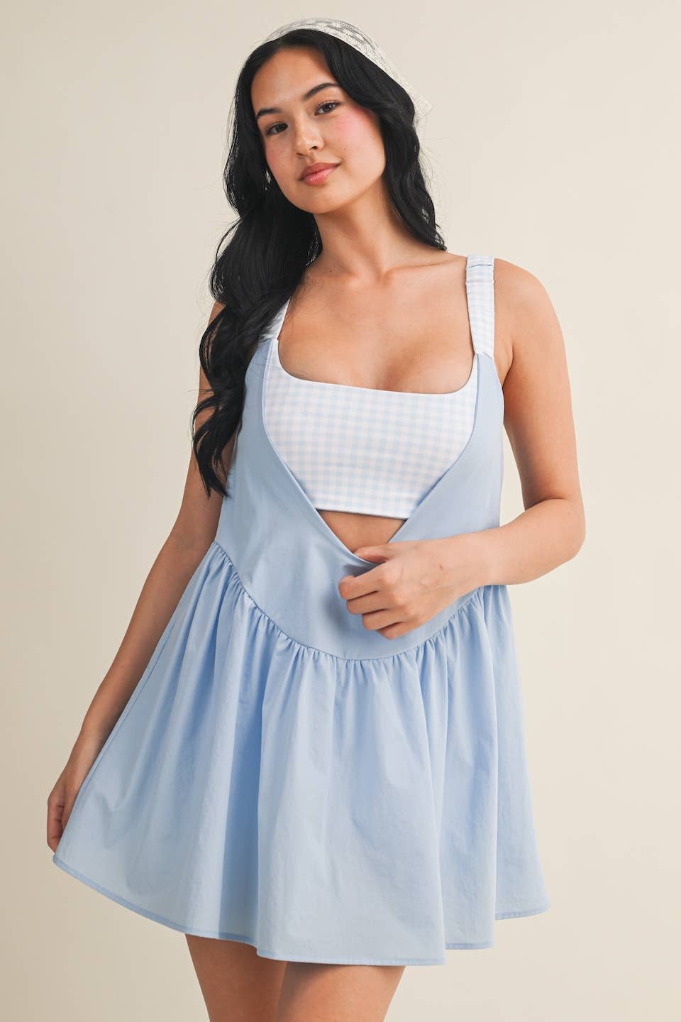 Gingham Print Double Layered Play Dress: Lemon