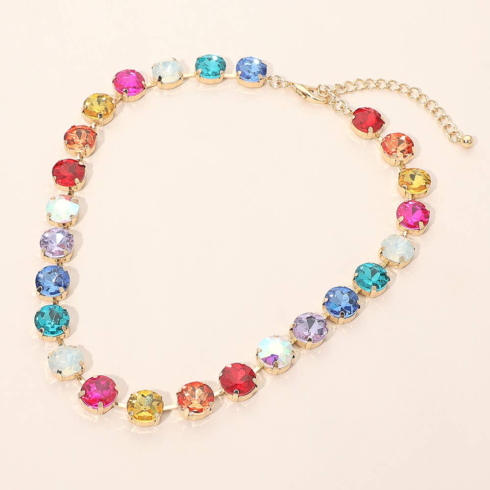 Round Cut Stone Cluster Link Evening Necklace: Gold,Multi