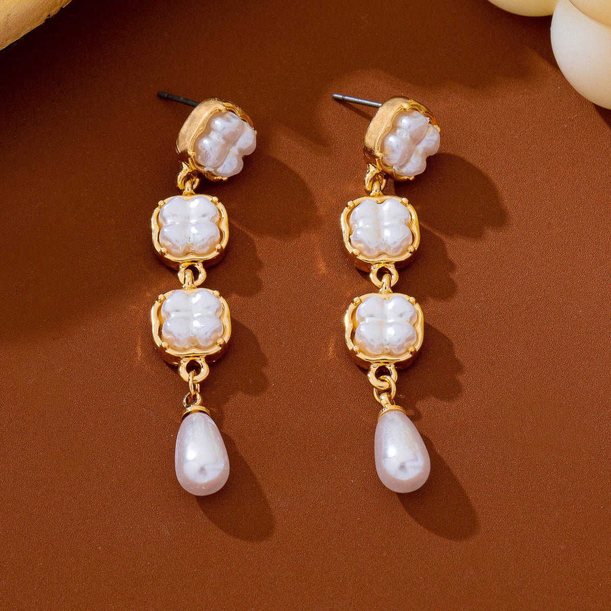 Pearlized Square Link Teardrop Earrings