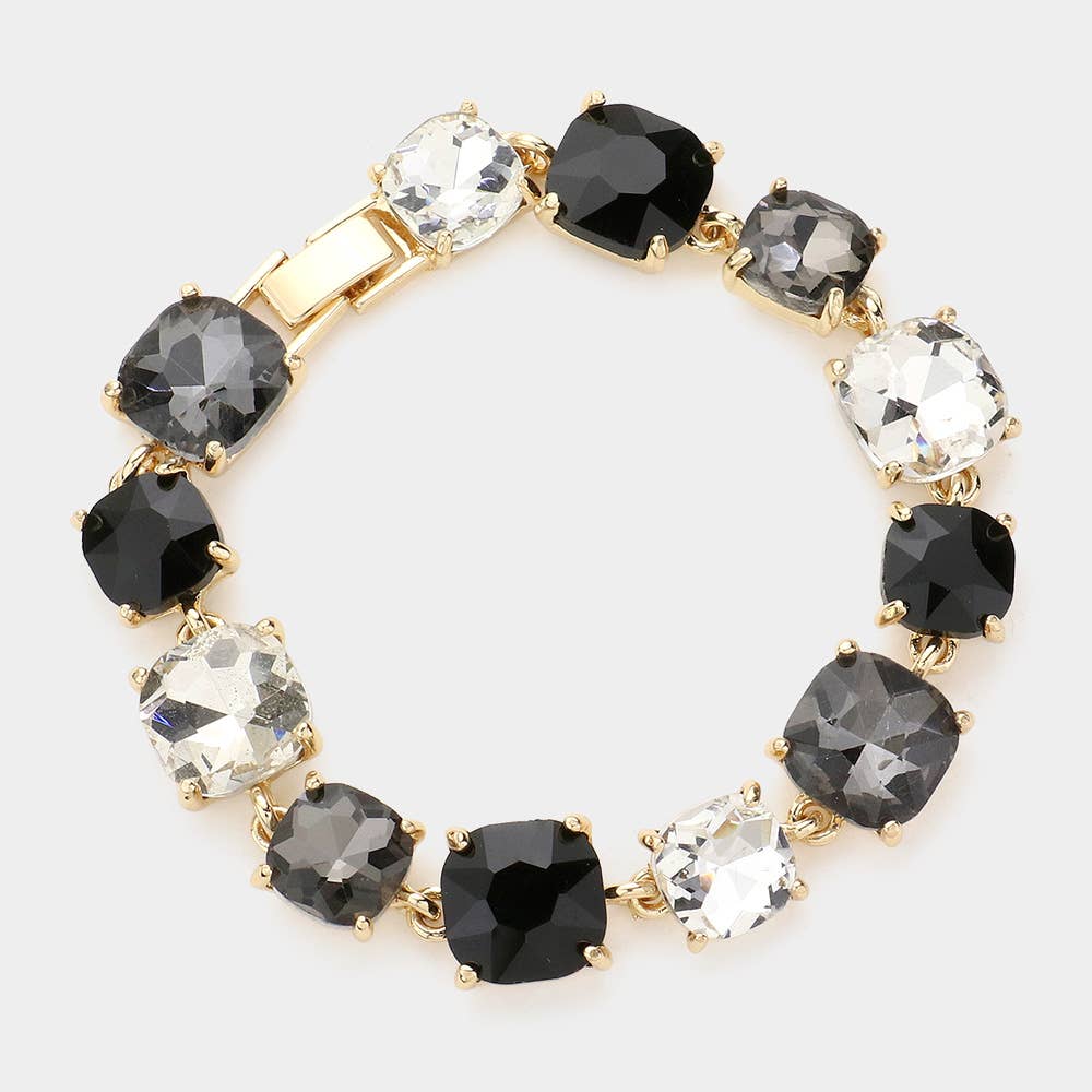 Cushion Square Stone Link Evening Bracelet: Red