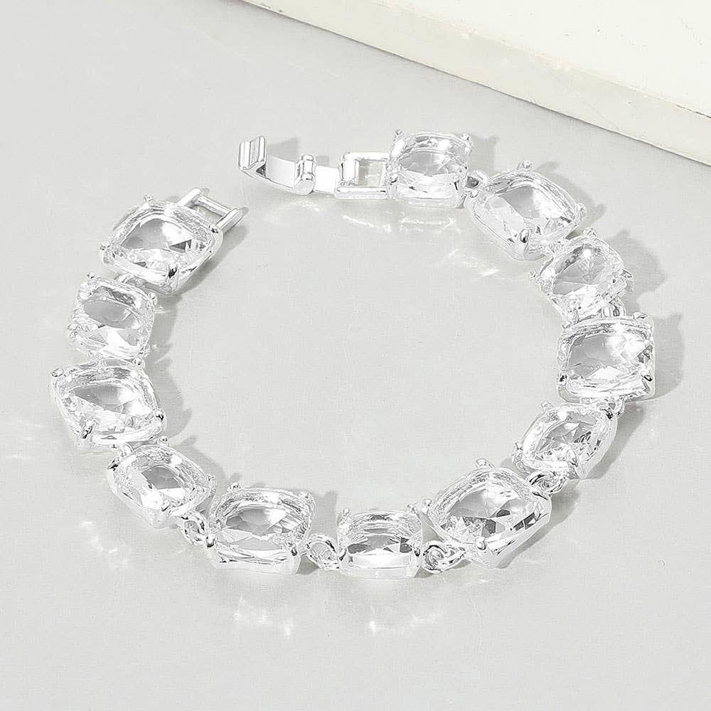 Cushion Square Stone Link Evening Bracelet: Red