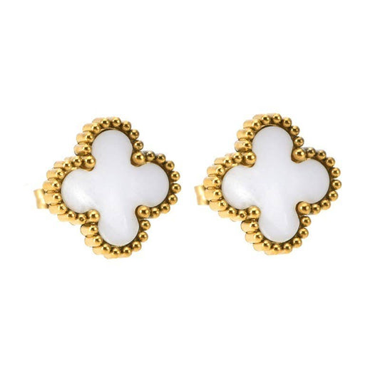 VINTAGE CLOVER  STUD EARRINGS | White
