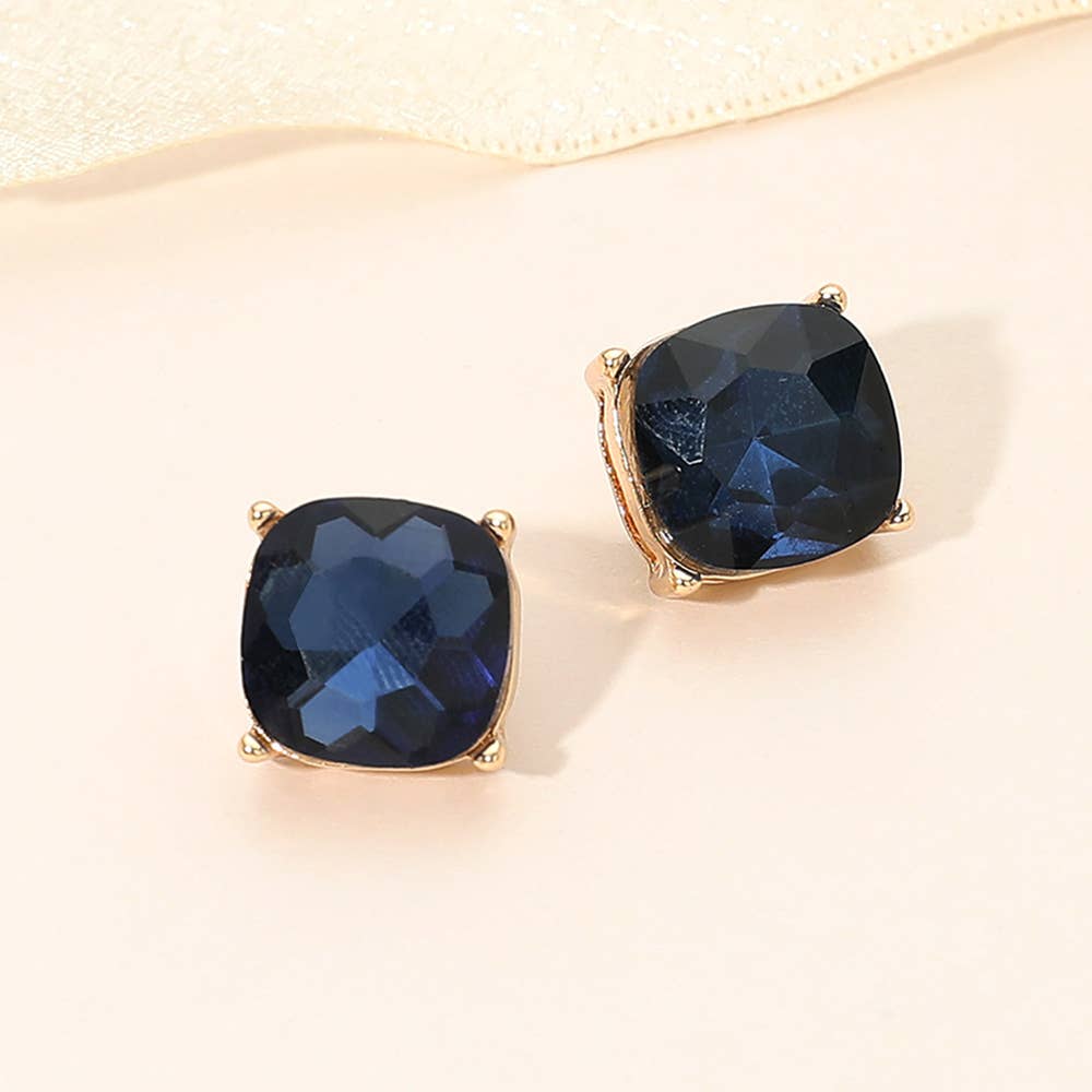 Square Cushion Stud Earrings: Gold,White
