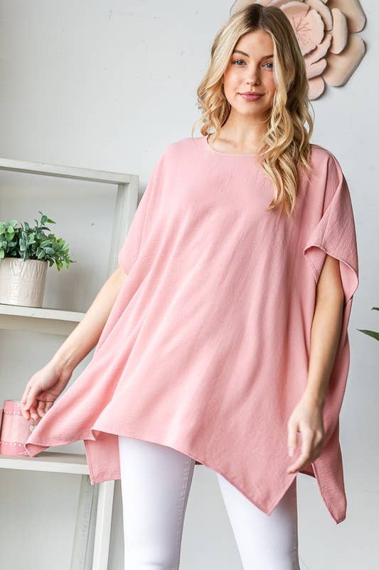 SHORT SLEEVE SOLID LOOSE FIT TOP: HUNTER GREEN