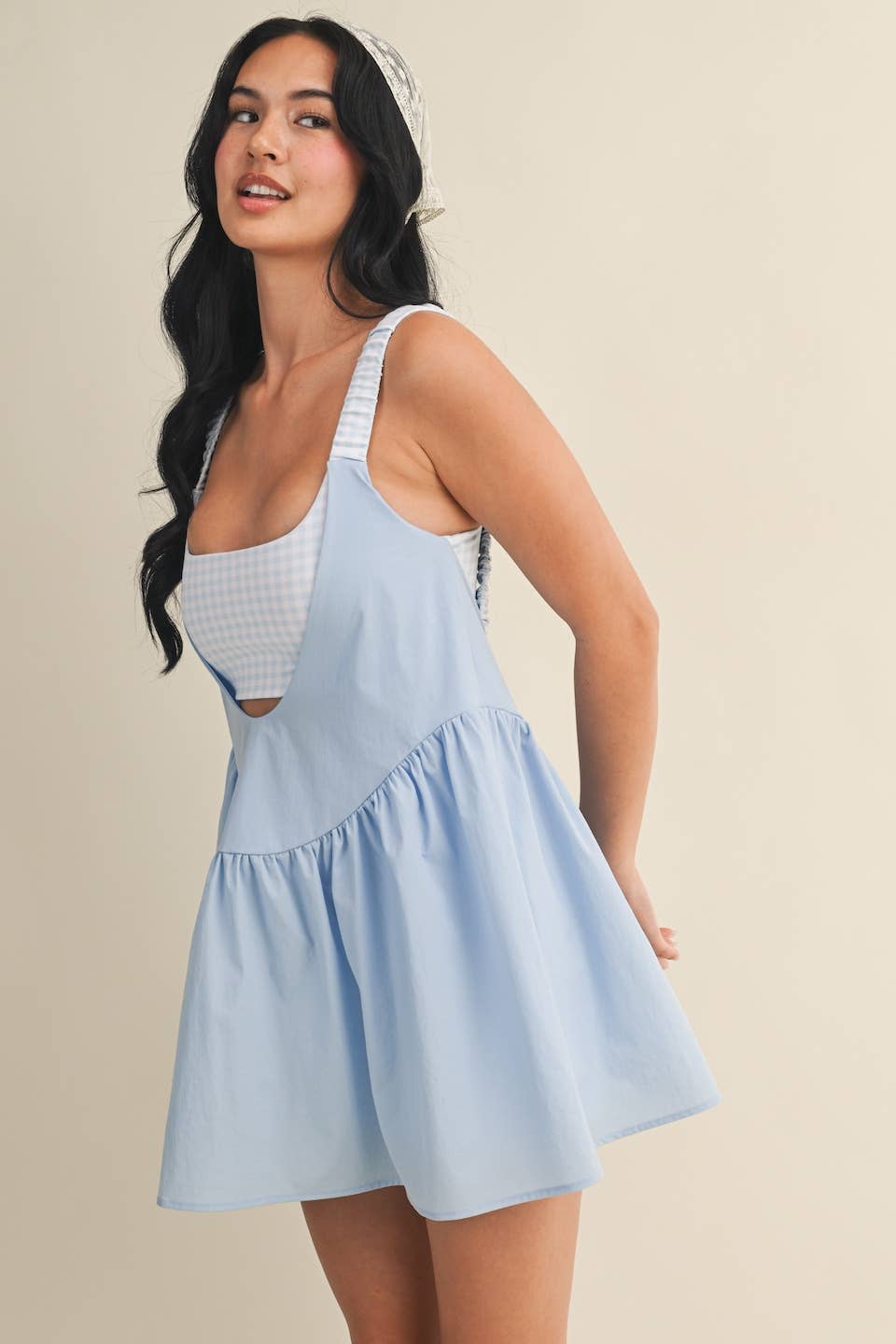 Gingham Print Double Layered Play Dress: Lemon