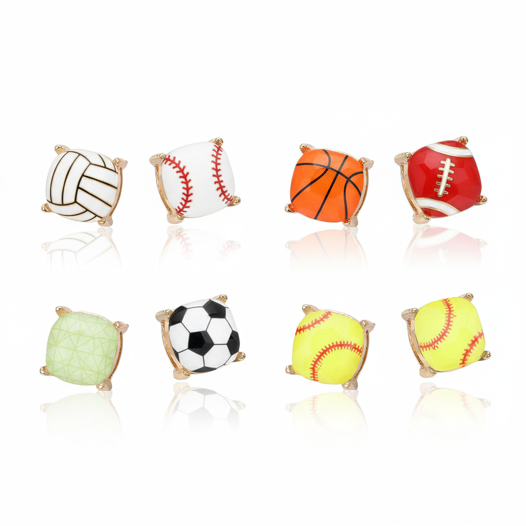 Sports Soccer Baseball Golf Football Square Stud Earring
: Baseball