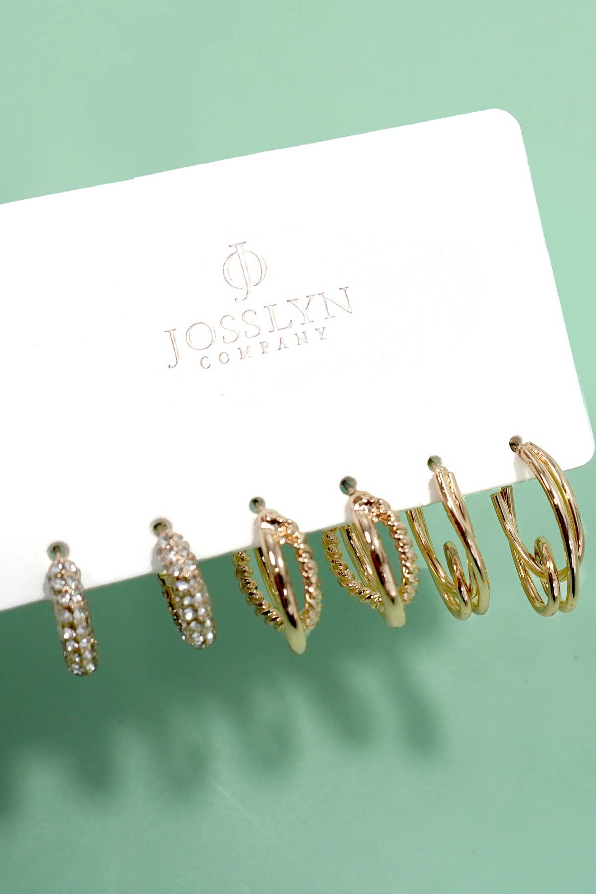 TRIO HUGGIE HOOP RHINESTONE TITANIUM POST EARRINGS GOLD