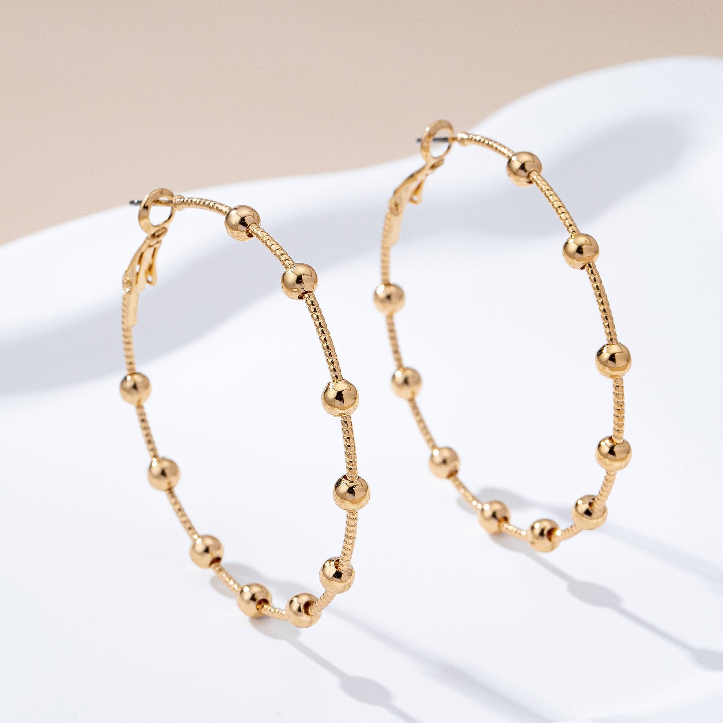 Classic Gold Ball Beaded Station Hoop Earrings | GOLD