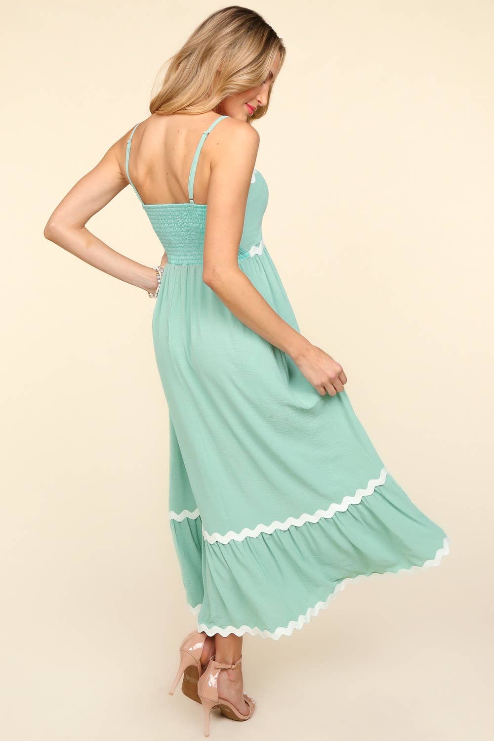 Square Neck Strap Adjust Fit and Flare Maxi :Light Blue