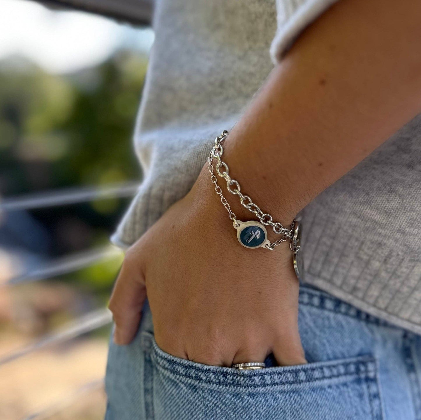 Tap To Pray® Survivor Series Chain Bracelet: 14K Gold-Plated + Vanilla Cross