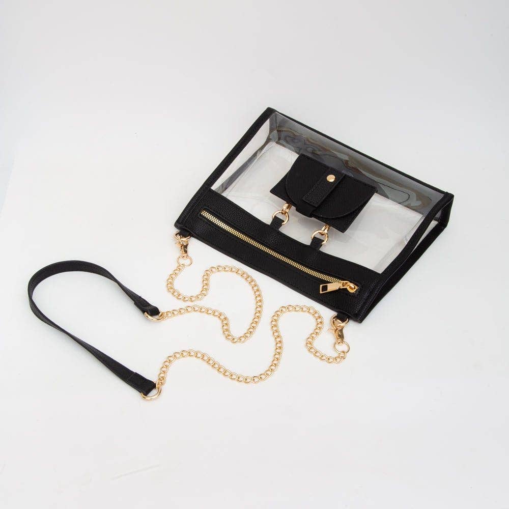Clear Gameday Crossbody Bag With Sunglasses Holder: Black