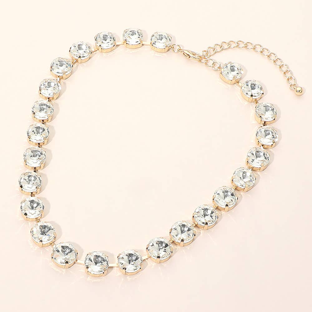 Round Cut Stone Cluster Link Evening Necklace: Gold,Multi