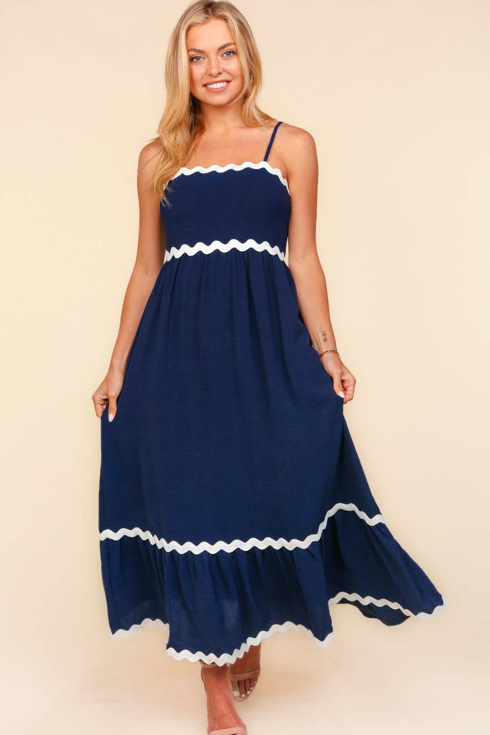 Square Neck Strap Adjust Fit and Flare Maxi :Light Blue