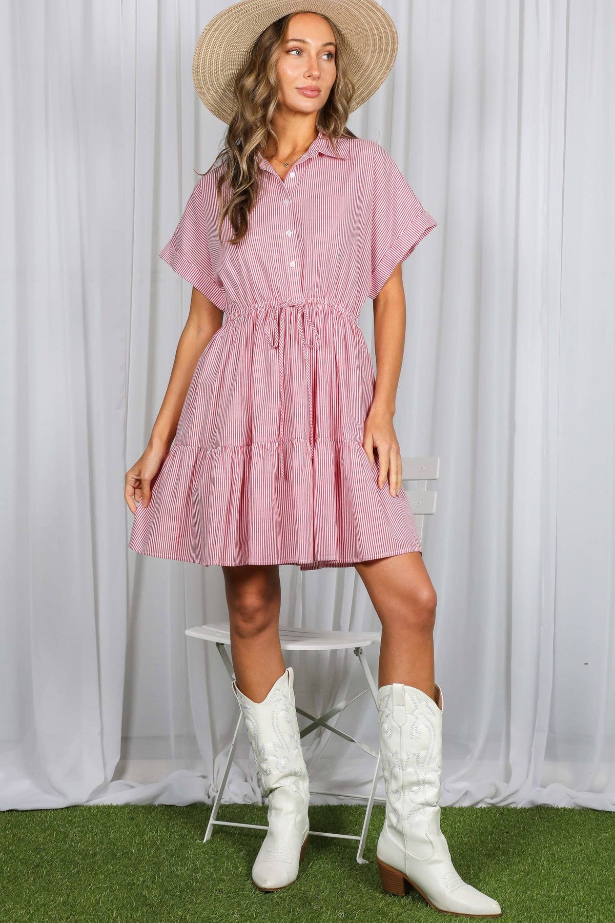 Striped Casual Dress Brown
