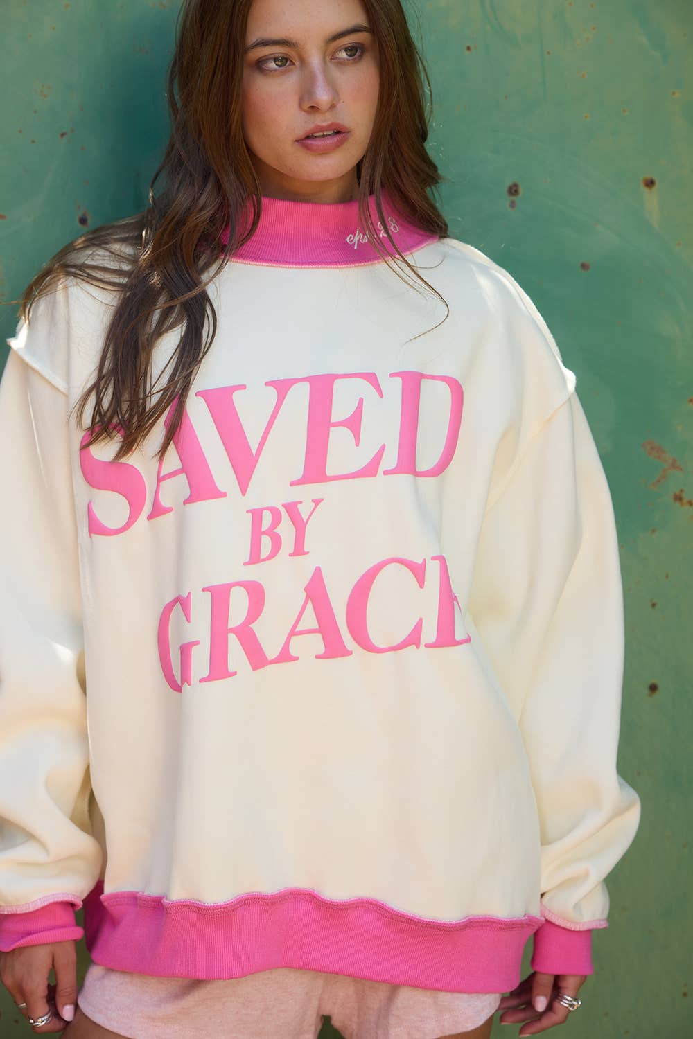 Saved by Grace Puff Print Sweatshirt: CREAM / PINK