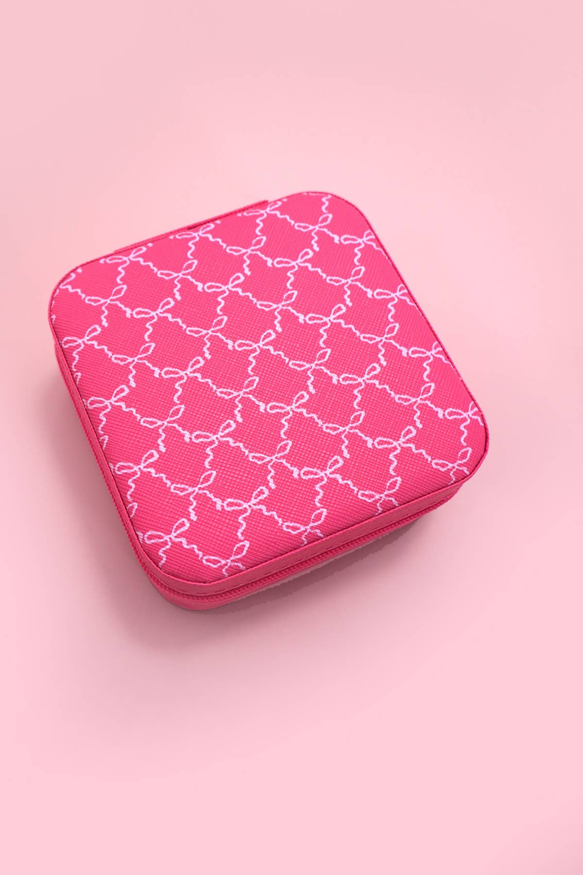 DESIGNED JEWELRY ORGANIZER TRAVEL BOX CASE |BOW FUCHSIA