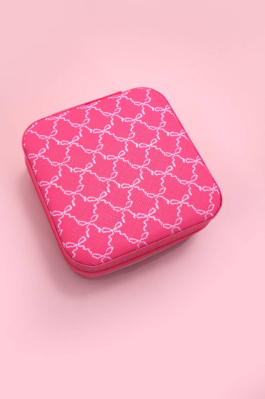 DESIGNED JEWELRY ORGANIZER TRAVEL BOX CASE |BOW FUCHSIA