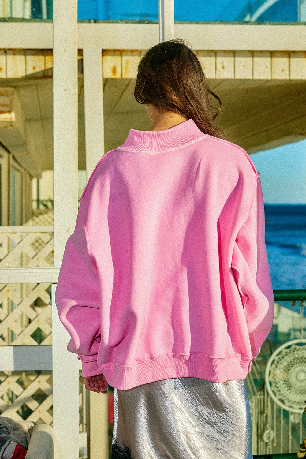 Jesus | Camo Embroidered Mockneck Sweatshirt: BUBBLEGUM PINK