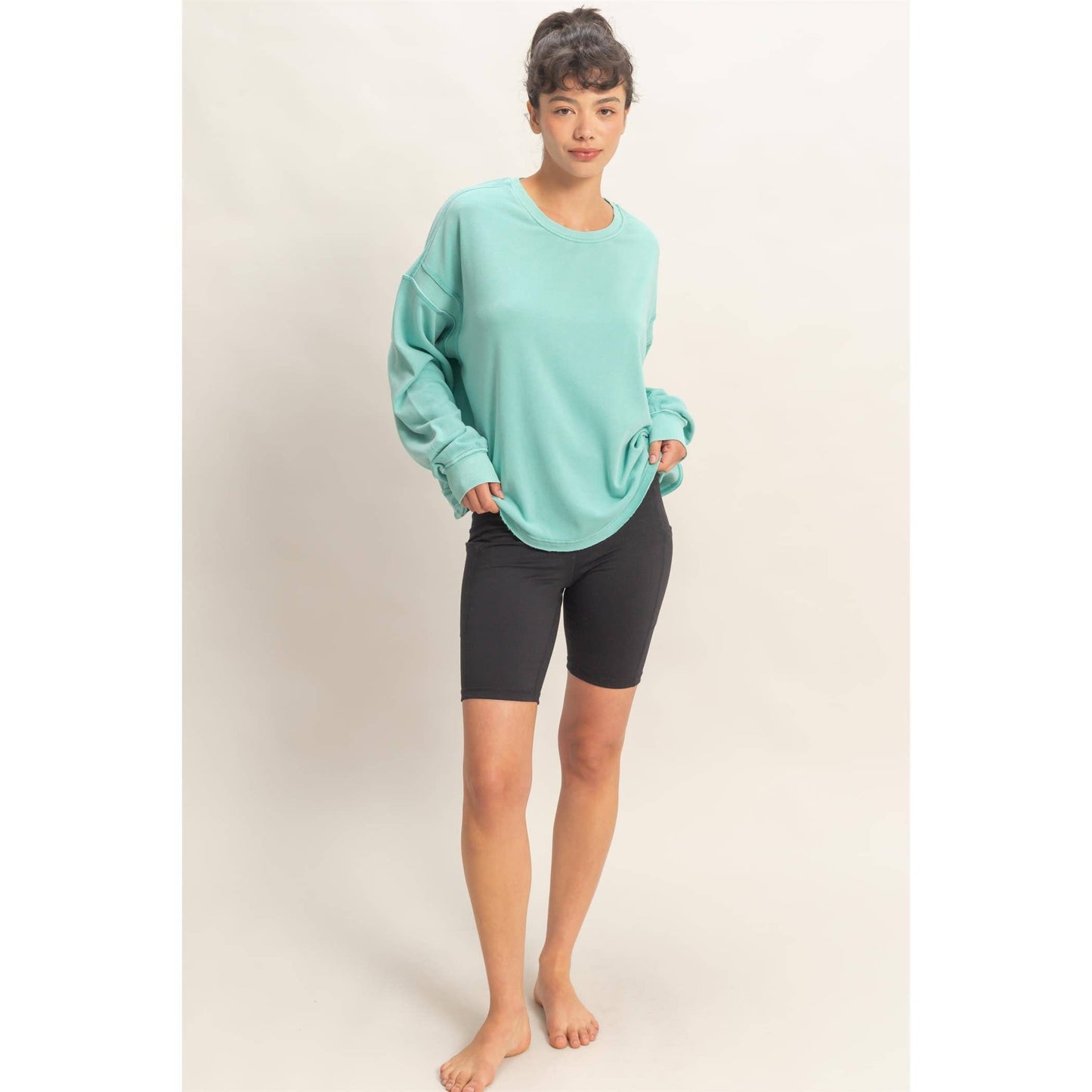 Oversized Cross Detail Open Back Sweatshirt: TURQUOISE