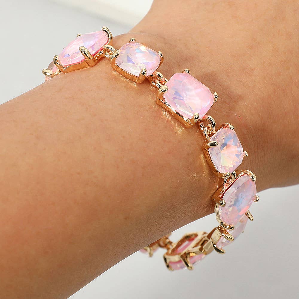 Cushion Square Stone Link Evening Bracelet: WHITE AB