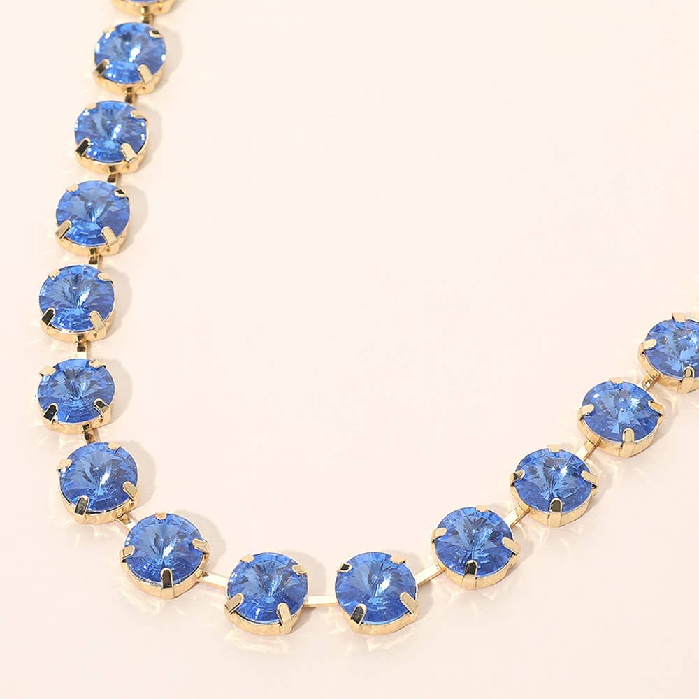 Round Cut Stone Cluster Link Evening Necklace: Gold,Multi