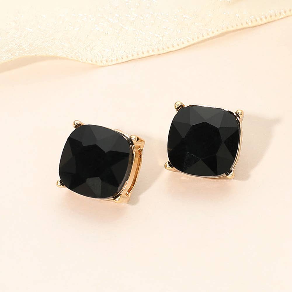 Square Cushion Stud Earrings: Gold,Neon,Pink